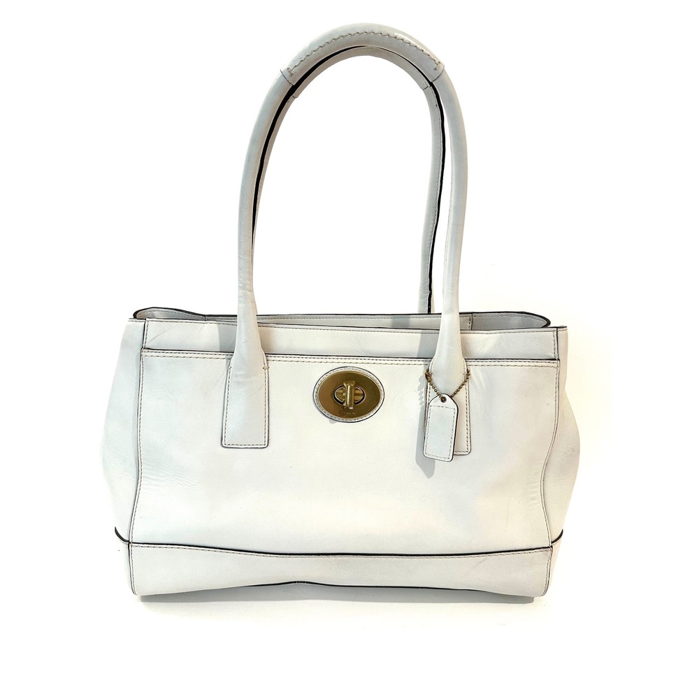 Coach Hamptons Y2K White Leather Purse Turnlock Tote Shoulder Classic Handbag